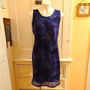 K&Company blue print textured silky dress Sz 12 🎁